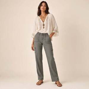 Level 99 Linen Tencel Cargo Pants Size 26 Sage Green Tapered